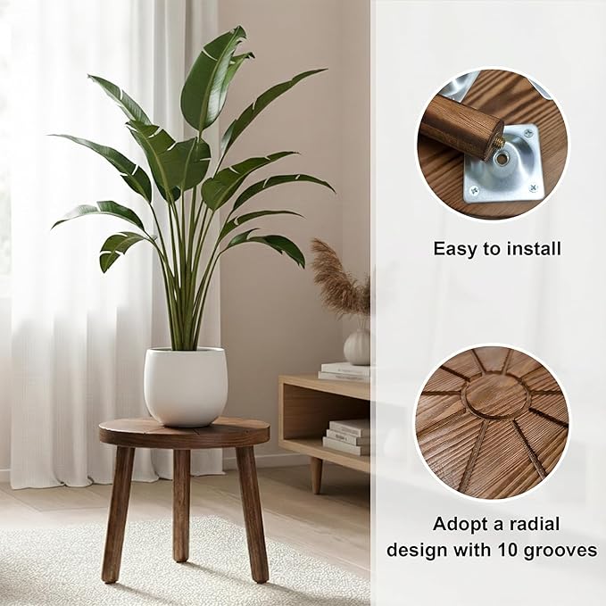 Delma Wood Plant Stands Indoor, 5-Pack Single Plant Stand for 6-12 Inch Pots, Mid-Century Modern Plant Stool, Tall Plant Stand for Large Plants for Living Room, Balcony, Office (Dark Brown, 5-Pack) Delma