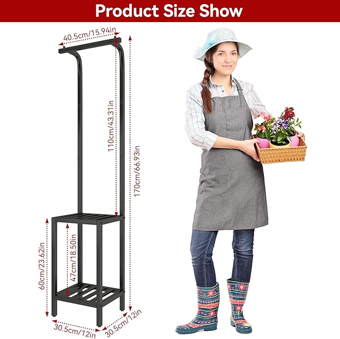 IBUYKE 67 Inch Tall Plant Stand Indoor Outdoor, 3 Tier Metal Hanging Plant Shelf for Multiple Plant, Heavy Duty Plant Holder Flower Stand for Living Room Patio Balcony Garden, Black TMJ076B IBUYKE