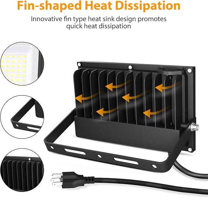 Onforu 80W Flood Lights Outdoor, 8000lm Bright LED Work Light with Plug, 6500K Daylight White LED Flood Lighting, IP66 Waterproof Security Yard Lights for Garage Stadium 4 Pack Onforu