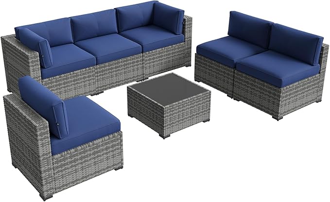 Aoxun Patio Furniture Sets, 7-Piece Outdoor Patio Furniture with Thick Cushions, Wicker Outdoor Conversation Set Sectional Sofa for Backyard, Poolside, Garden Aoxun