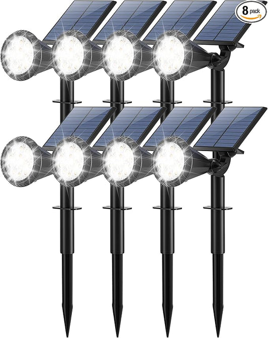 Solar Lights Outdoor Waterproof IP65 180° Adjustable Solar Powered Landscape Spot Lights for Yard 4 Lighting Modes Spotlights for Pathway Garden Outside Wall Pool Porch (8 Pack, Cool White) TadyrealSolarLights
