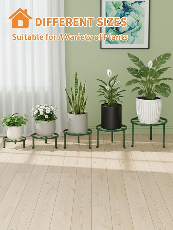 5 Pack Plant Stand for Flower Pot Heavy Duty Potted Holder Home,Round Plant Holder for Flower Pot, Metal Rustproof Iron Garden Container Supports Rack for Planter Rootora