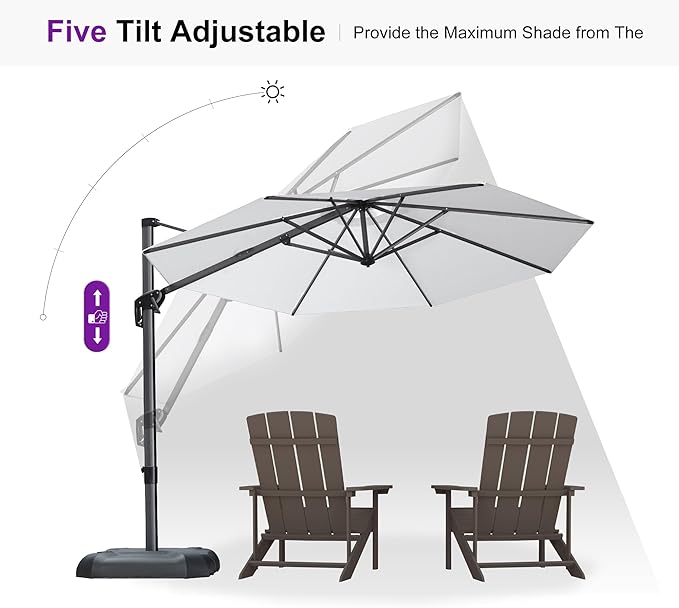 PURPLE LEAF 10 Feet Patio Umbrella Outdoor Cantilever Round Umbrella Aluminum Offset Umbrella with 360-degree Rotation for Garden Deck Pool Patio White PURPLELEAF