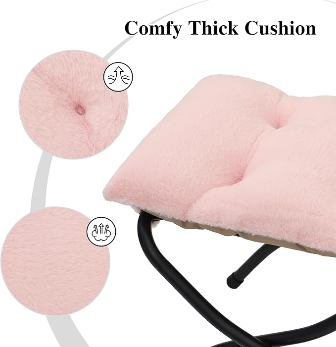 15"(H) Folding Ottoman, Foldable Footrest Stool, Portable Small Foot Stool for Couch, Collapsible Foot Rest Ottoman for Sofa, Accent Padded Ottomans for Living Room, Bedroom, Pink MordchilHF