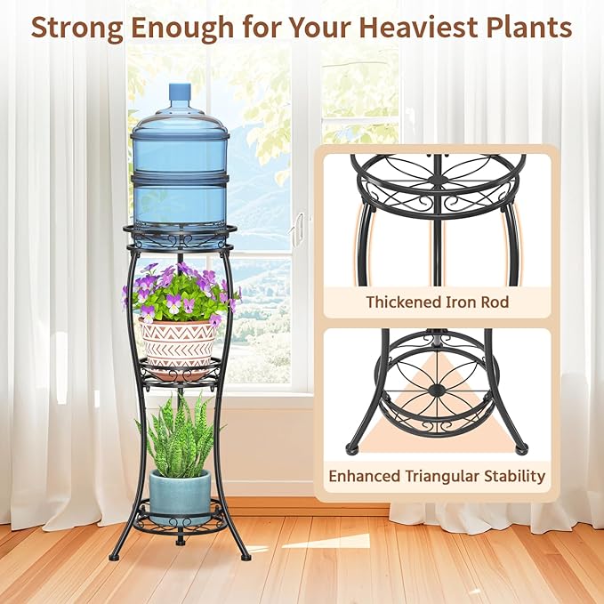 LASZOLA Black 3 Tier Tall Plant Stand for Indoor Outdoor, Large Multiple Level Flower Planter Holder Organizer Rack for Patio Office Bathroom Corner Floor, Sturdy Heavy Duty Metal, Vertical Display LASZOLA