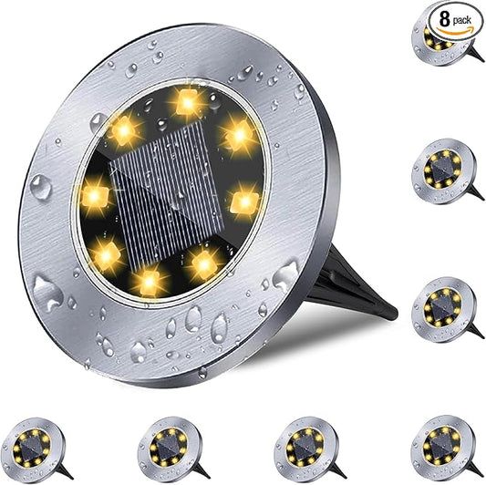 4.6 Inch Diameter Solar Ground Lights, Waterproof Solar Garden Lights, Outdoor Garden Waterproof Bright in-Ground Light, Landscape Lighting for Pathway,Yard,Lawn,Patio,Walkway (8 Pack Warm Light) Rayolon