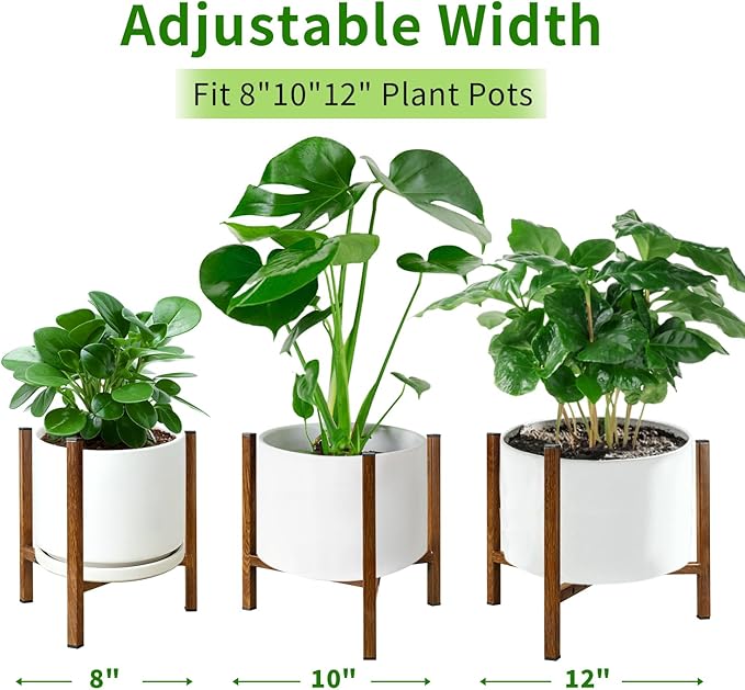 Airpark Adjustable Plant Stand Indoor, Metal Mid Century Modern Plants Stands, Stable Plant Holder Indoor Outdoor Corner, Fit 8 9 10 11 12 inch Pots,Brown Wood-Grain (Pot & Plant Not Included) Airpark