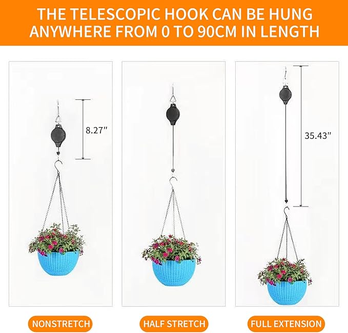 6PCS Retractable Hanging Plant Pulley Hook - Adjustable for Flower Baskets, Plant Pots, Bird Feeders（6PCS Black） HOGXUAE