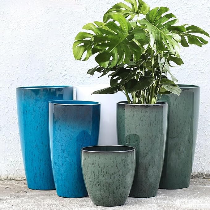 24/21/11 Inch Tall Planter Pots Garden Plastic Planters - Set of 3 for Indoor & Outdoor Use - Decorative Lightweight Flower Pots (Dark Grey) MinCHI257