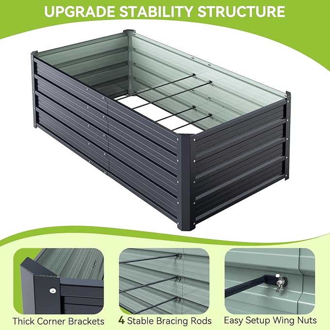 Ohuhu 6x3x1.5FT Metal Raised Garden Bed Outdoor, Reinforced Galvanized Steel Rustproof Planter Box, 100% Non-Toxic, 202 Gal Large Capacity Heavy Duty Raised Beds for Vegetables Flowers Herbs 2-Pack Ohuhu