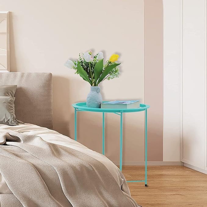 Garden 4 you End Table Set of 2, Outdoor Side Table, Small Patio Table Metal Side Table, Round Folding Side Table, for Outdoor and Living Room,Green Garden4you
