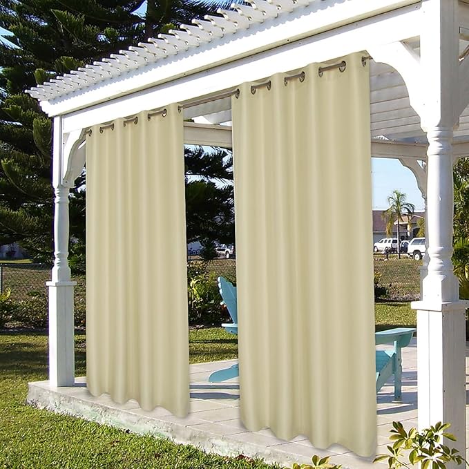 BONZER Waterproof Indoor/Outdoor Curtains for Patio Thick Privacy Grommet Curtains for Bedroom, Living Room, Porch, Pergola, Cabana, 1 Panel, 84W x 95L inch, Cream Bonzer