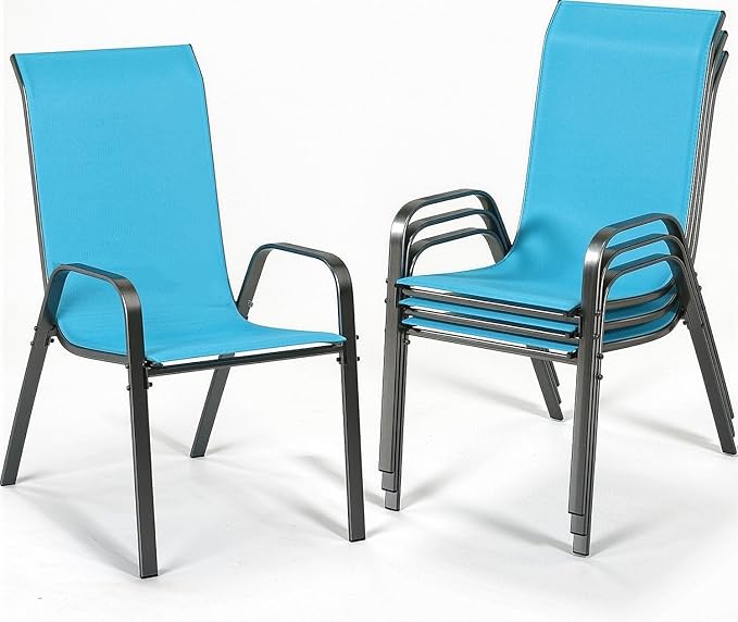 MAMIZO Patio Dining Chairs, Stackable All Weather Teslin Chair, Heavy Duty Outdoor Breathable Chairs Set, w/Armrests, Upgraded Chair FeetW/Strenthened Iron Spacers, 330 LBS (4, Turquoise Blue) MAMIZO