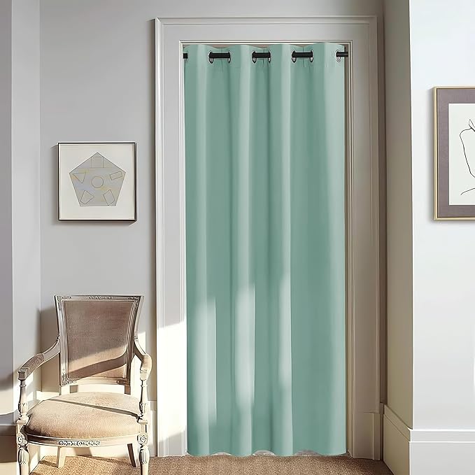 NICETOWN Door Curtain for Closet Doors 80 Inches Long 1 Panel, Blackout Doorway Curtain for Open Closet Bedroom, Room Divider Living Room for Privacy (Aqua Blue, 1 Panel, 46W x 80L) NICETOWN