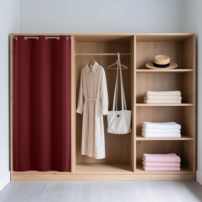 Joydeco Blackout Door Curtain for Doorway Privacy 96 Inches Long, Grommet Closet Curtain for Open Closet, Room Divider for Bedroom Living Room (Burgundy Red, 52Wx96L, 1 Panel) JOYDECO