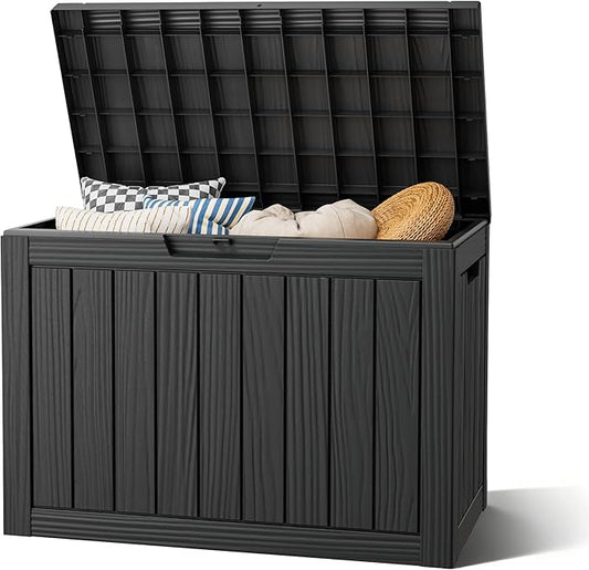Outdoor Storage Box, Resin Deck Boxes Indoor and outdoor, Waterproof Storage Box Lockable Lid (Black, 45 Gallon) NBYSGO