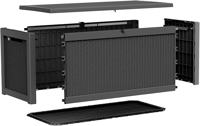 310 Gallon Lockable Outdoor Storage Box – Waterproof Resin Deck Box for Patio Furniture, Garden Tools, Pool Accessories (Black) Rootora