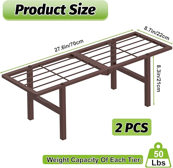 2 Pack Metal Plant Stand Outdoor Indoor, 1 Tier Folding Tiered Flower Plant Shelf, Heavy Duty Ladder Multiple Pot Display Plant Rack for Patio Garden Balcony Windowsills, Brown JSYONII
