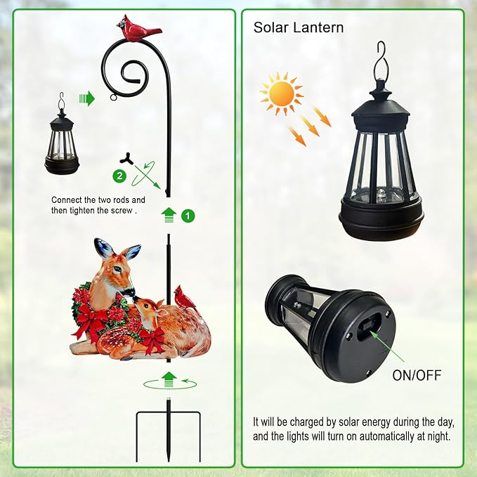 Deer Metal Garden Stake with Solar Lantern,Christmas Decorations Outdoor Waterproof Sloar Lights Outside,Doe and Fawn Outdoor Statue HokfirmHomeDecorGarden