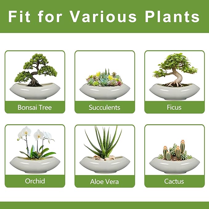 Bonsai Pots 18 Inch - Ceramic Succulent Pots with Drainage Hole Decorative Plant Pot Indoor Large Outdoor Planter Modern Flower Pot for Home Garden Room Decor Gray Teagas