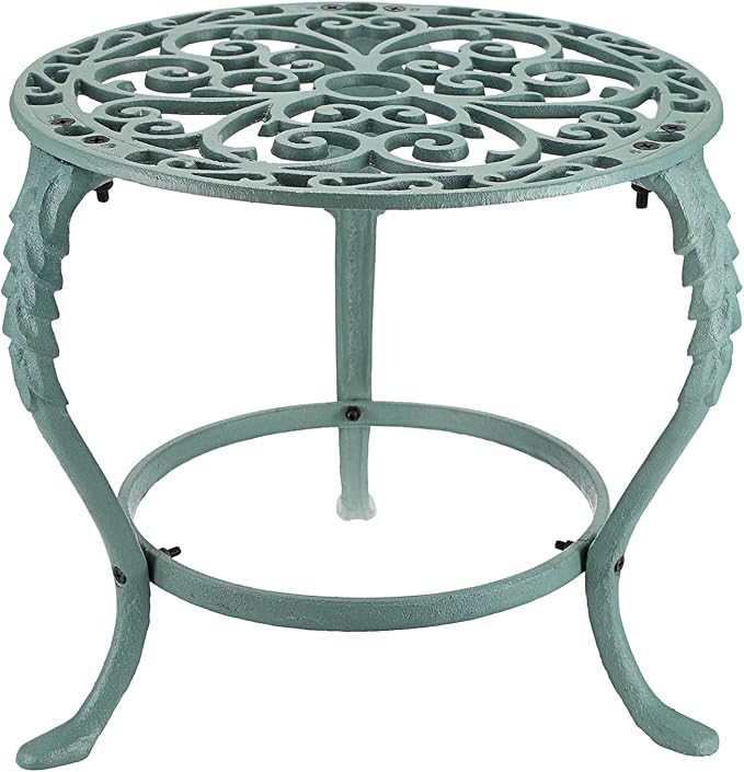 OwnMy Heavy Duty Cast Iron Plant Stand Vintage Wrought Iron Flower Pot Holder, Indoor Outdoor Large Plant Stand for Home Garden Patio, Decorative Round Potted Plant Holder Rack, Green OwnMy
