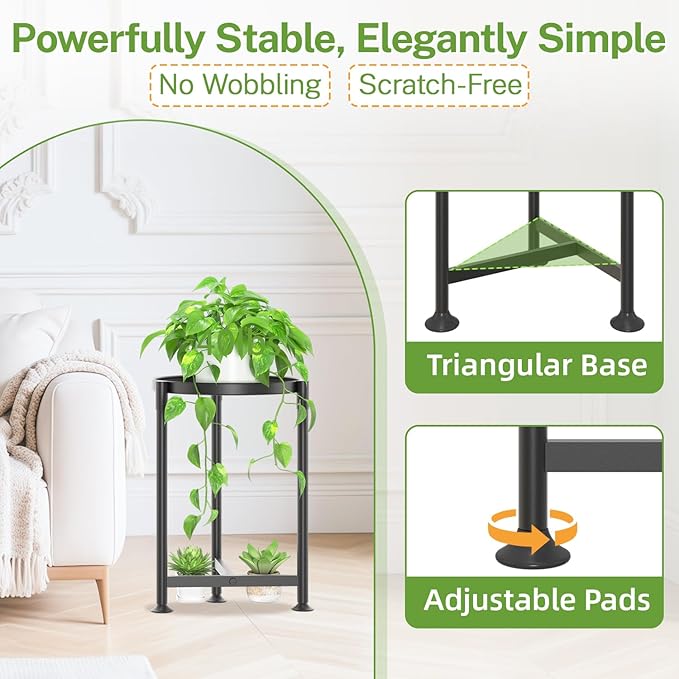iDavosic.ly 1 Tier Corner Plant Stand Indoor, 16 Inch Tall Vertical Metal Flower Heavy Duty Pot Holder Shelf Outdoor for Patio Porch Living Room, Modern Black iDavosicly