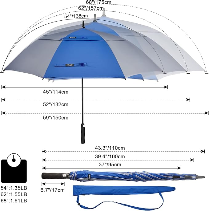 G4Free 47/54/62/68/72 Inch Automatic Open Golf Umbrella Oversize Extra Large Double Canopy Vented Windproof Waterproof Stick Umbrellas G4Free