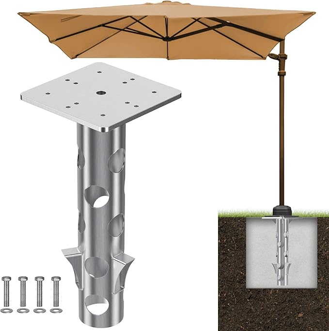 Universal In-Ground Umbrella Base, Rust-Resistant Steel Concrete Holder, Space-Saving Design for Outdoor Offset Cantilever Upright Umbrella Stand Lifeswell