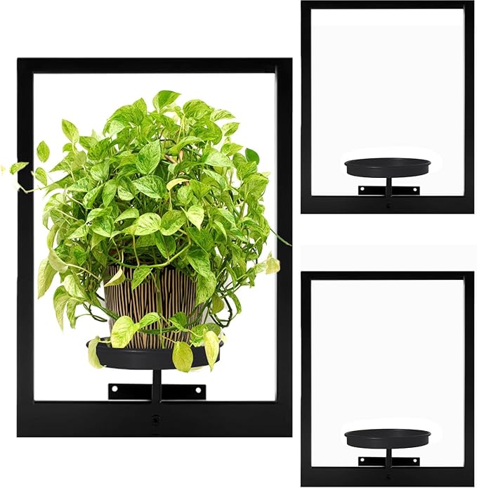 3 Pack Black Metal Indoor Window Plant Shelves Hanging Plant Shelves Picture Frame Outdoor Plant Rack for Indoor Outdoor,Decoration Racks for Home Decor Wall TECKED
