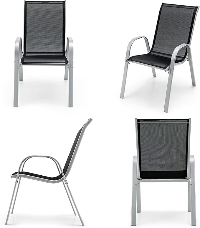 Giantex Set of 4 Patio Chairs, Stackable Outdoor Dining Chairs, 330 LBS Capacity, All Weather Resistant, Heavy Duty Rustproof Metal Armchairs, Lawn Chairs for Front Porch Yard Pool Garden Giantex