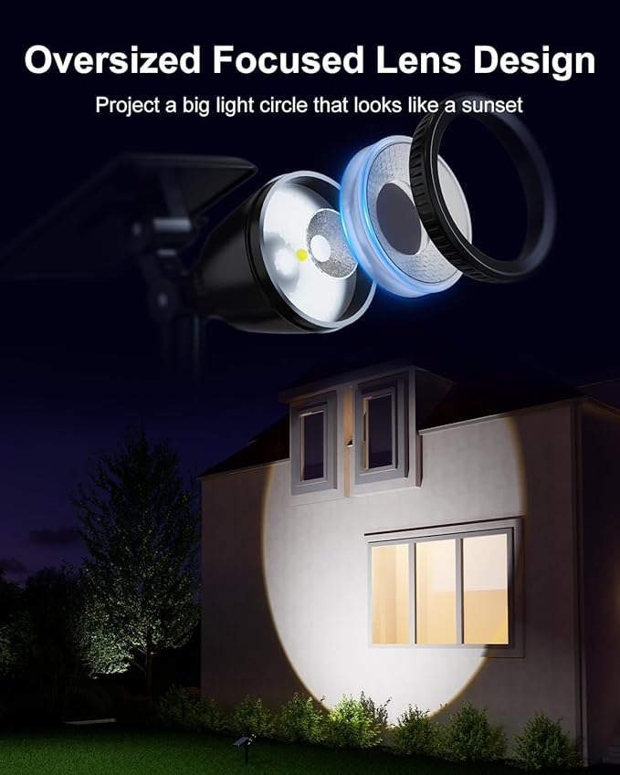 Solar Powered Sunset Spotlight Outdoor Waterproof Spot LED Accent Landscape Uplight for Outside Trees, House Flag, Sculptures, Lawn, Wall, Yard and Garden, Independently Adjustable Light & Panel FALOVE