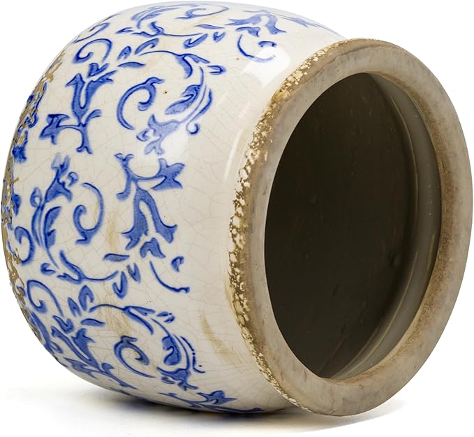 Flower Pot,Vintage Ceramic Pot for Planter with Drainage Holes, 6.29 inch Ice Crack Glazed Indoor Planters Pot for Indoor,Tuscan Home Decor,Gardening Gifts,Blue and White (Tropical) Dosayes
