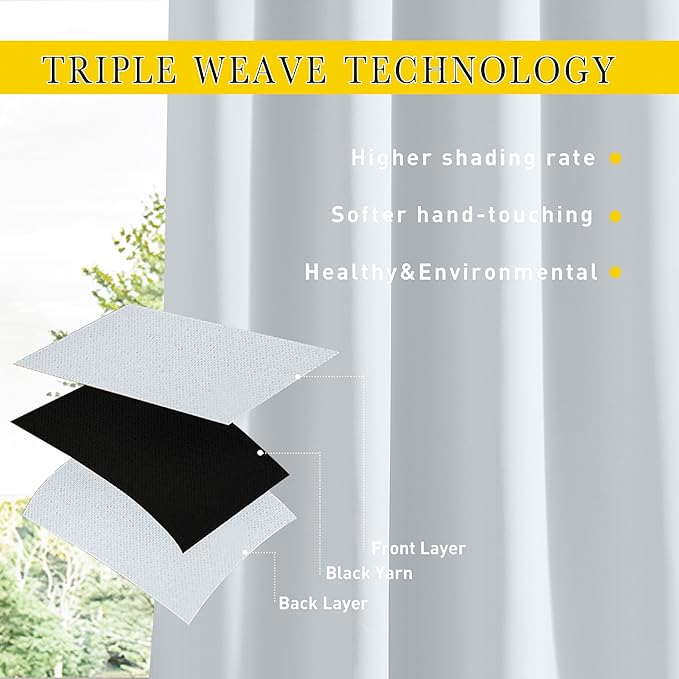 NICETOWN Blackout Outdoor Curtains for Patio Windproof 2 Panels Top & Bottom Pocket & Back Tab, Thermal Fixed Waterproof Safe Drapes Keep Privacy for Yard/Porch, Greyish White, W52 x L95 NICETOWN