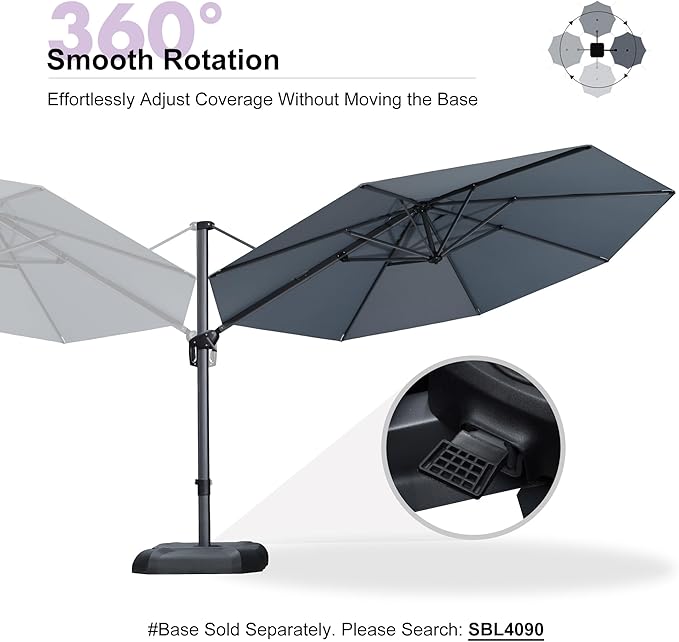 PURPLE LEAF 11 Feet Patio Umbrella Outdoor Cantilever Round Umbrella Aluminum Offset Umbrella with 360-degree Rotation for Garden Deck Pool Patio Light Grey PURPLELEAF