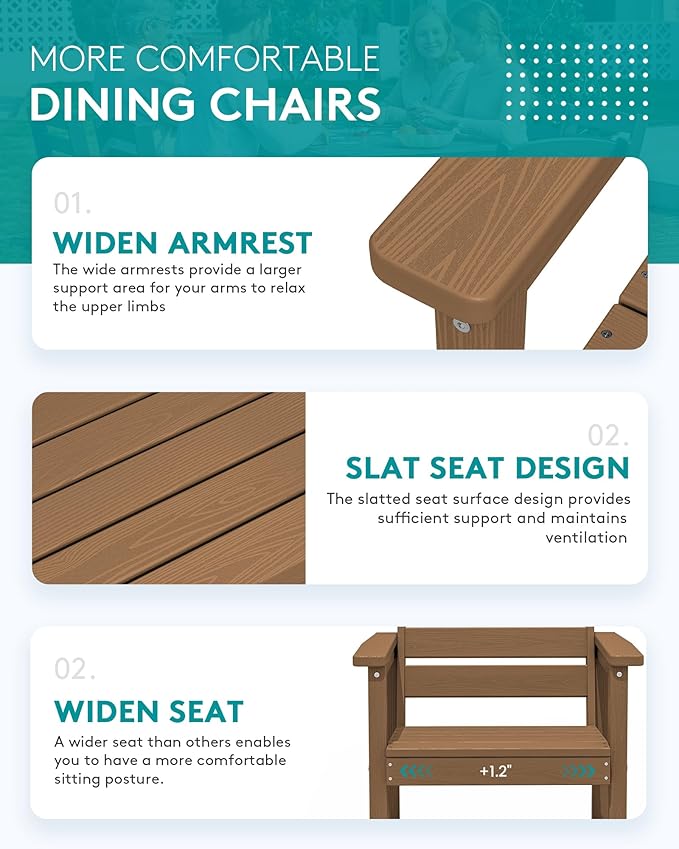 SERWALL 7-Piece Patio Dining Sets, 60" - 83" Expandable Outdoor Dining Table and 6 HDPE Chairs, All Weather HDPE Outdoor Furniture Set for Backyard, Garden, Brown SERWALL