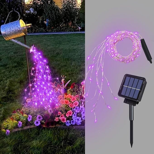 ZNYCYE Solar Waterfall Fairy Bunch Lights Outdoor Waterproof 200LEDs 8 Modes Watering Can Light, Purple Solar Powered String Lights Firefly Vine Garden Decorations Gardening Gifts for Mom ZNYCYE