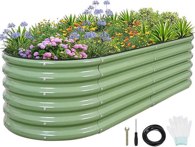 1MORE Galvanized Raised Garden Bed- Planter Garden Boxes Outdoor, Raised Beds for Gardening, 6x2x1.4ft Metal Garden Bed Kit for Vegetables Flower, Planter Raised Bed with Protective Tape & Tools.Green 1MORE