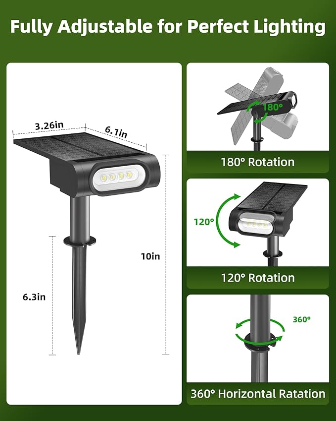 EZVALO Solar Spot Lights Outdoor IP67 Waterproof, Adjustable Solar Landscape Lights, 3 Lighting Modes Solar Spotlights for Outside Yard Garden Plant Trees Pathway Flag (Warm White-2Pack) EZVALO