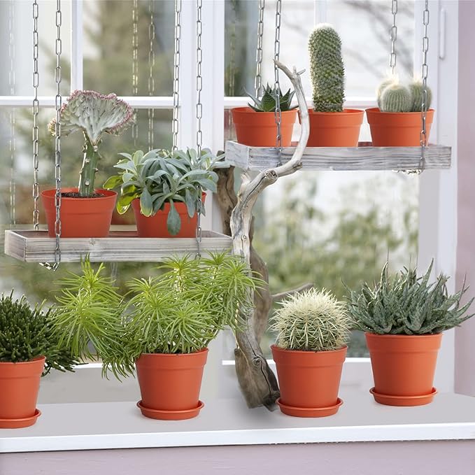 4 inch Small Plant Pots, 28 Pack Plastic Planters with Drainage Holes and Saucers for Flowers Plants, Succulents, Seed Starting Pots, Terracotta SwinDuck