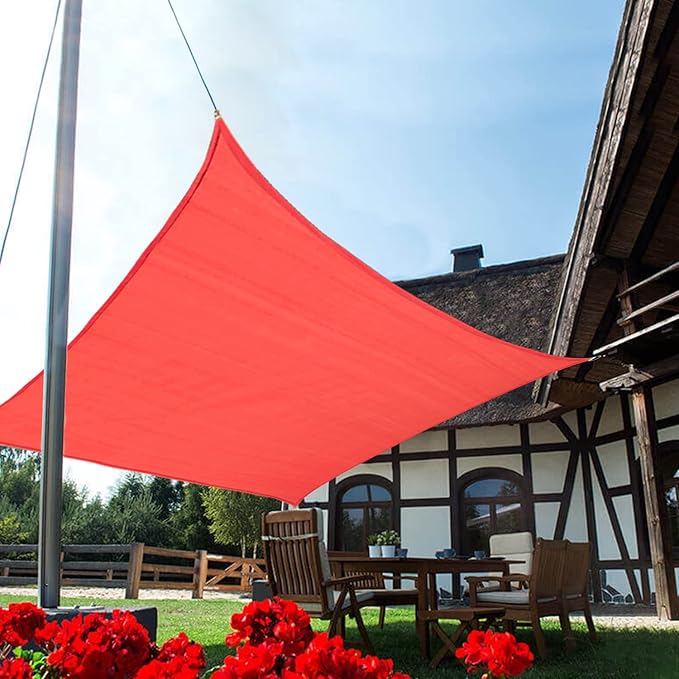 KANAGAWA Sun Shade Sail 12'x12' Scarlet Square UV Block Canopy Awning Shelter Fabric Cloth Screen for Outdoor Patio Garden Backyard KANAGAWA