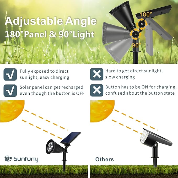 Solar Spotlights, Outdoor Ground Spot Light for Flag Pole, Bright 7-LED Dusk-to-Dawn Waterproof Landscape Flagpole Lights, 2-in-1 Adjustable Solar Powered Lighting for Tree Garden Yard (2 Pack, White) SFSUNFUNY