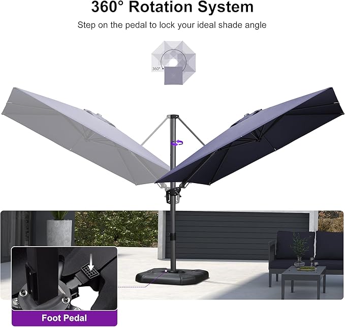 PURPLE LEAF 9' X 9' Left-right Tilt Patio Umbrella Outdoor Cantilever Swivel Square Umbrella with Tilt Aluminum Offset Umbrella with 360-degree Rotation for Garden Deck Pool Patio Navy Blue PURPLELEAF