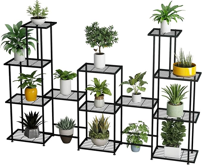 Twhep Tall Multi Tier Plant Stand, 13 Tiers Multifunctional Plant Stands for Indoor Plants, Decorative Black Steel Plant Shelf for outdoor Patio Garden Balcony and Yard Twhep