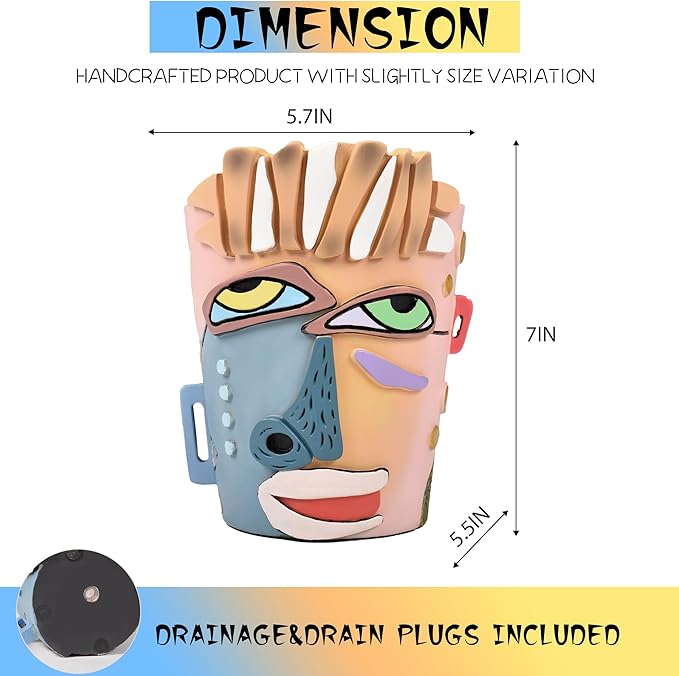 Abstract Face Planters Pots Head,Unique Head Planter for Indoor Plants,Funny Face Flower Pot,Colorful Plant Pots for Outdoor Garden Decor and Home Art Decoration(Contemporary) Midogaigai