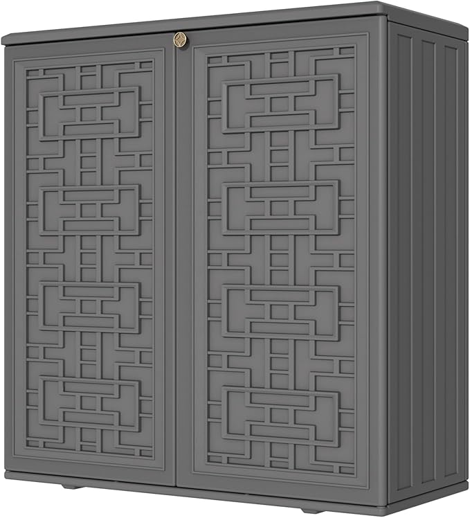 Storage Box Outdoor Caninet,Resin Indoor Storage Box Waterproof Outdoor Storage Cabinets for Patio/Garden/Backyard, Size 34.3''L*15''W*36.2''H(Grey) Mrosaa