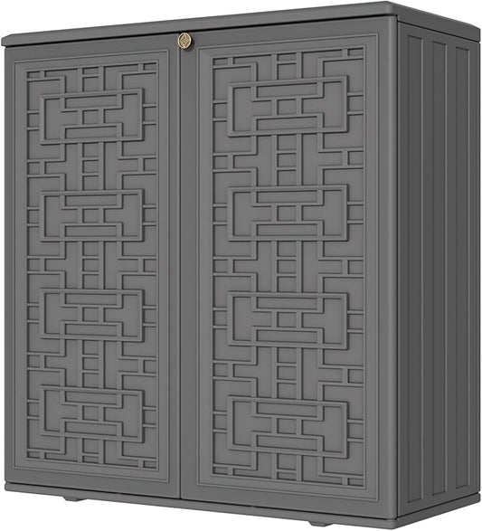 Storage Box Outdoor Caninet,Resin Indoor Storage Box Waterproof Outdoor Storage Cabinets for Patio/Garden/Backyard, Size 34.3''L*15''W*36.2''H(Grey) Mrosaa