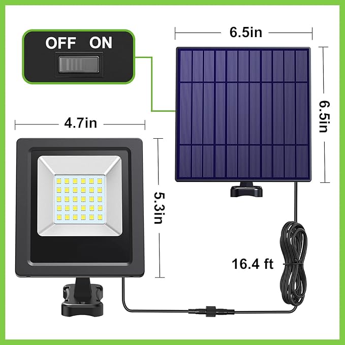 Solar Lights Outdoor Bright Solar Flood Lights 4400mAh 5500K Dusk to Dawn Led Solar Security Light Auto On/Off with 16.4FT Cable IP65 Waterproof for Outside Barn Garden Garage Yard Patio Lightonight