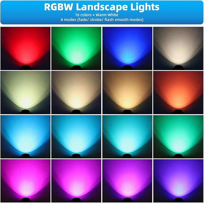 Low Voltage Landscape Lighting,12V-24V RGBW Color Changing Landscape Lights IP67 Waterproof Landscape Spotlights for Garden Yard Holiday Halloween Christmas Decor (2 Pack) Rootora