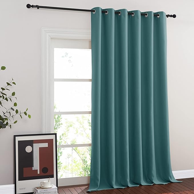 NICETOWN Blackout Sliding Glass Door Curtains, Room Darkening Thermal Insulated Curtains for Living Room Bedroom, Extra Wide Window Drapes, 1 Panel, W80 x L118, Sea Teal NICETOWN