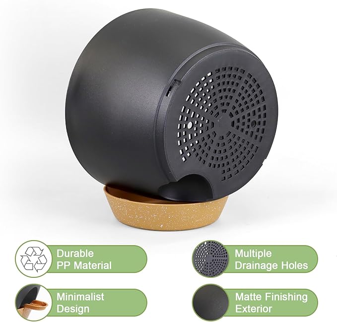 12 inch Large Self Watering Pots, Flower Plant Pots with Drainage Holes for Indoor Outdoor Garden Plants, Plastic Planters with Removable Deep Reservoir, Black with Brown WSMKSZ
